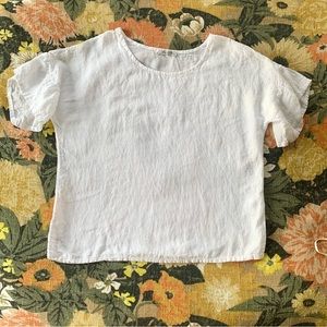 100% Linen Oversized Boxy Top with Flutter Sleeves Made in Italy Ivory White